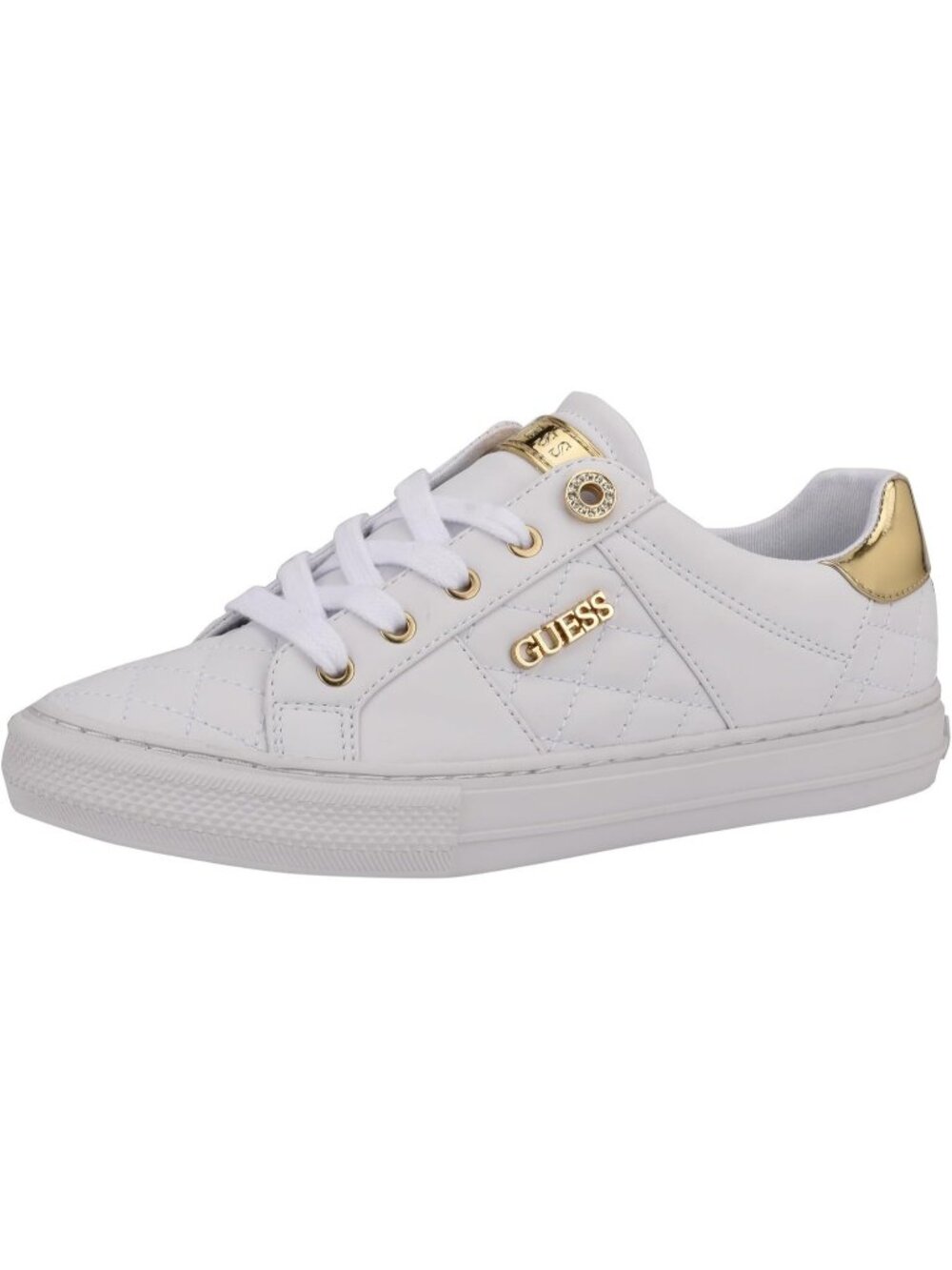 Womens White And Gold 100% Synthetic Comfort Solid Lace Up Loven Fashion Sneaker